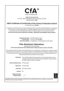 Elite Aluminium Fabrications Ltd - ISO 9001:2015 QSC Certificate