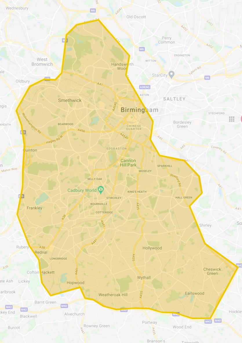 Skip Hire Areas for SOUTH TO WEST of BIRMINGHAM